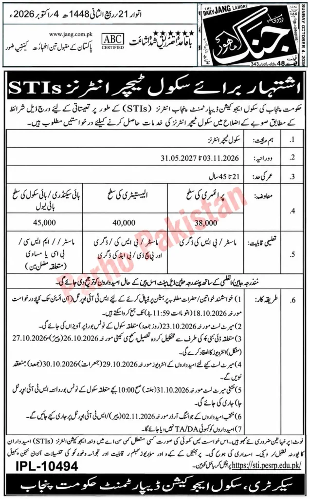 STI Jobs 2026 Official Advertisement